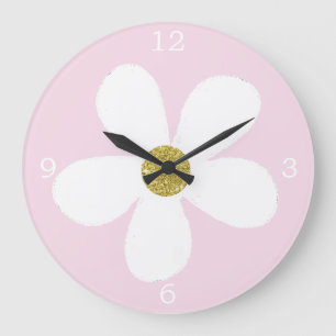 Roze White Simple Daisy Gold Grote Klok