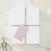 Roze White Simple Daisy Gold Pattern Cadeaulabel (Met Touw)