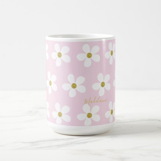 Roze White Simple Daisy Gold Personal Koffiemok (Center)