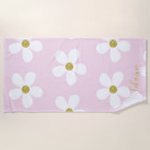 Roze White Simple Daisy Gold Personal Strandlaken (Voorkant)