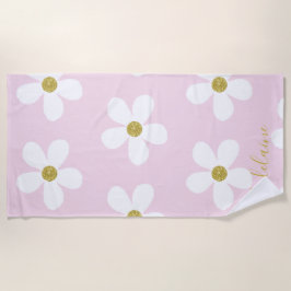 Roze White Simple Daisy Gold Personal Strandlaken
