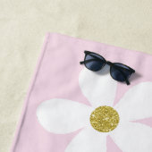 Roze White Simple Daisy Gold Personal Strandlaken (In situ)