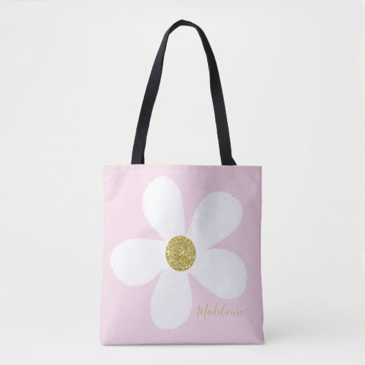 Roze White Simple Daisy Gold Personal Tote Bag (Voorkant)