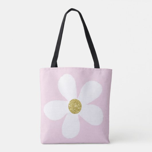 Roze White Simple Daisy Gold Personal Tote Bag (Achterkant)