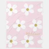 Roze White Simple Daisy Pattern Gold Personal Fleece Deken (Voorkant)