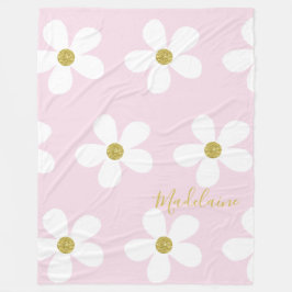 Roze White Simple Daisy Pattern Gold Personal Fleece Deken