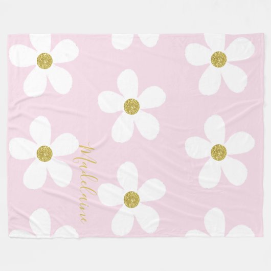 Roze White Simple Daisy Pattern Gold Personal Fleece Deken (Voorkant (Horizontaal))