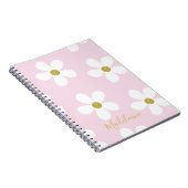 Roze White Simple Daisy Pattern Gold School Notitieboek (Rechterzijde)