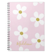 Roze White Simple Daisy Pattern Gold School Notitieboek (Voorkant)