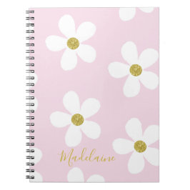 Roze White Simple Daisy Pattern Gold School Notitieboek