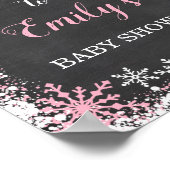 Roze White Snowflake Girl Baby shower Welkom Poster (Hoek)