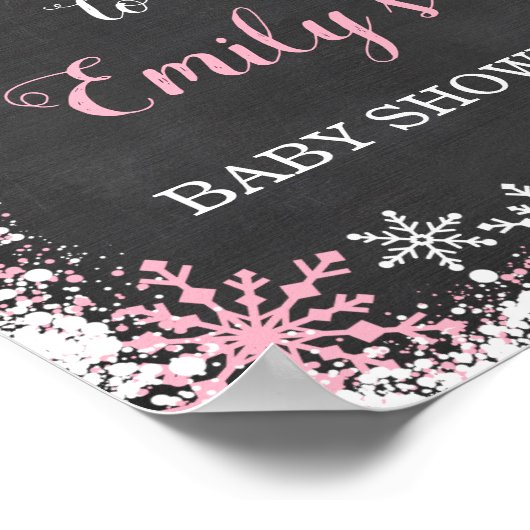 Roze White Snowflake Girl Baby shower Welkom Poster (Hoek)