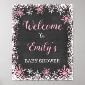 Roze White Snowflake Girl Baby shower Welkom Poster (Voorkant)