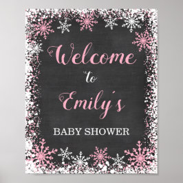 Roze White Snowflake Girl Baby shower Welkom Poster