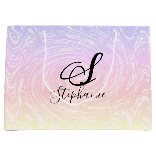 Roze White Wave Abstract Girly Monogrammen Naam Groot Cadeauzakje (Voorkant)
