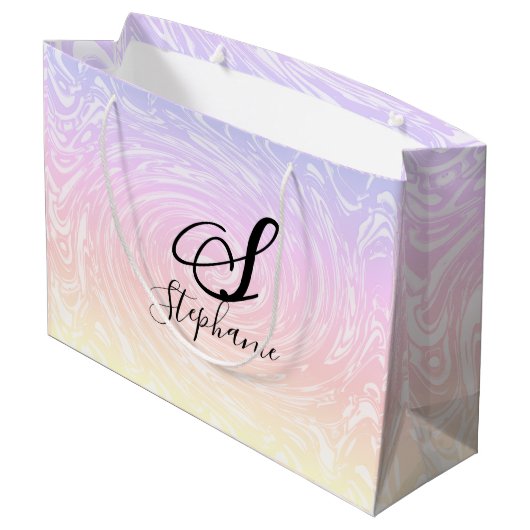 Roze White Wave Abstract Girly Monogrammen Naam Groot Cadeauzakje (Achterkant Gekanteld)