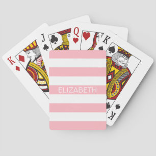 Roze Whor Horiz Preppy Stripe Name Monogram Pokerkaarten