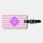 Roze Wht Chevron Zigzag Lila Quatrefoil Monogram Bagagelabel (Voorkant horizontaal)