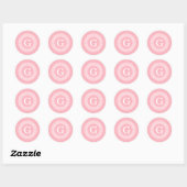 Roze WHT Grieks sleutel RND Lijst Initiaal monogra Ronde Sticker (Vel)