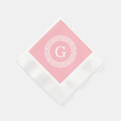 Roze WHT Grieks sleutel RND Lijst Initiaal monogra Servet (Hoek)