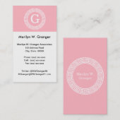 Roze WHT Grieks sleutel RND Lijst Initiaal monogra Visitekaartje (Voorkant / Achterkant)
