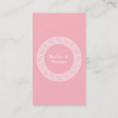 Roze WHT Grieks sleutel RND Lijst Initiaal monogra Visitekaartje (Achterkant)