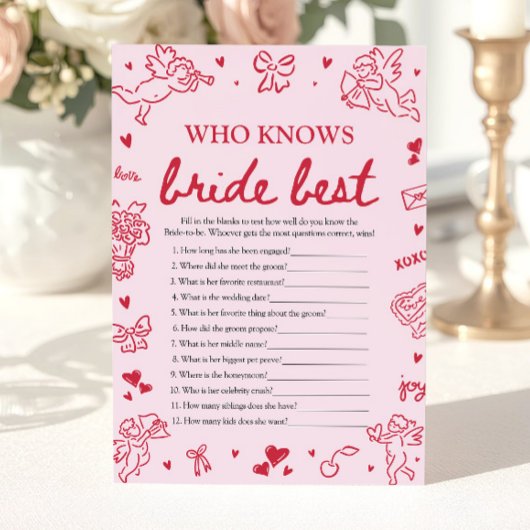 Roze Wie Kent de Bruid het Best Bruiloft Shower Sp Kaart