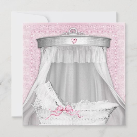 Roze wieg baby shower kaart (Voorkant)