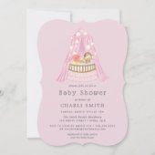 Roze wieg babymetjes babyshower uitnodiging (Voorkant)