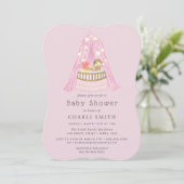 Roze wieg babymetjes babyshower uitnodiging (Staand voorkant)