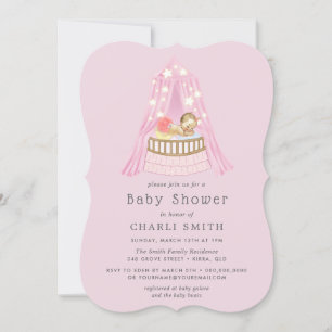 Roze wieg babymetjes babyshower uitnodiging