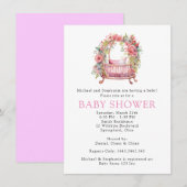 Roze Wieg Bloemen Meisje Baby shower Kaart (Voorkant / Achterkant)