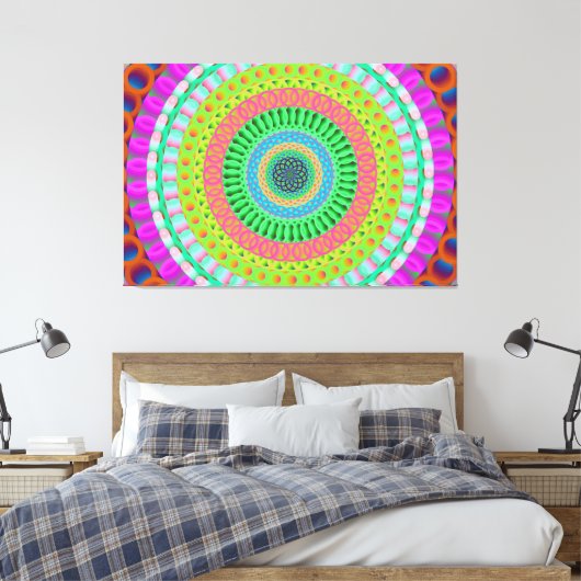 Roze wiel Mandala Circle Stretted Canvas Afdrukken (Insitu (Slaapkamer))