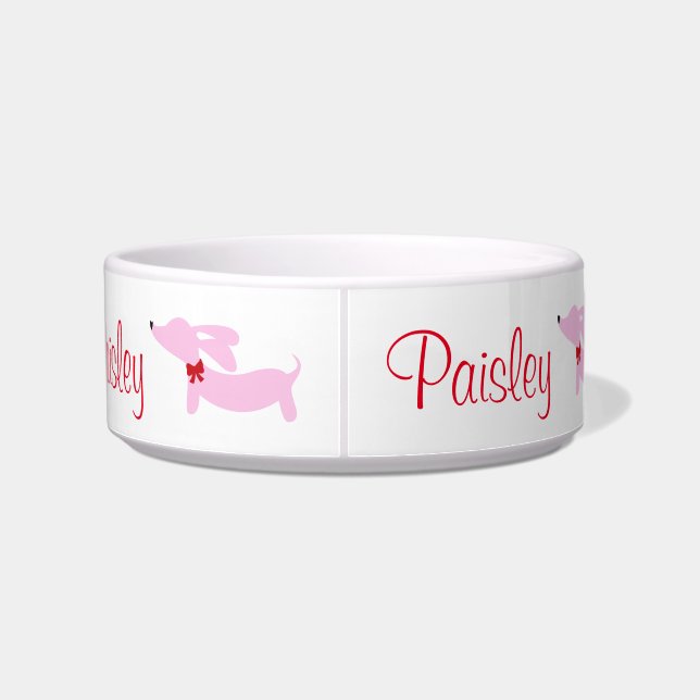 Roze Wiener Dog Persoonlijk Dog Food Bowl Voerbakje (Achterkant)