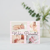 roze "Wij zijn ouders" - Aankondiging van geboort (Staand voorkant)
