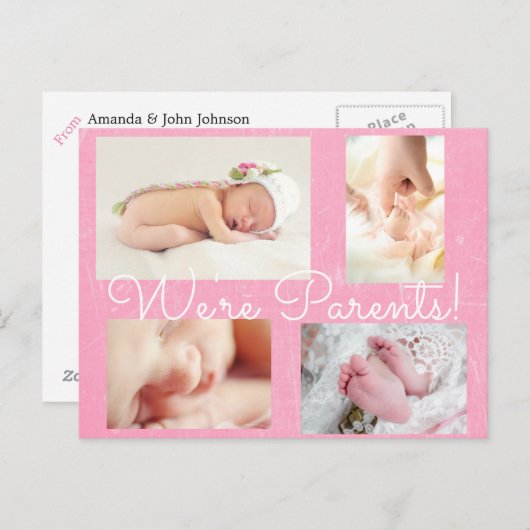  roze "Wij zijn ouders" - Aankondiging van geboort (Voorkant / Achterkant)