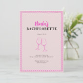 Roze Wijn Bachelorette Party Uitnodigingsroute Kaart (Staand voorkant)