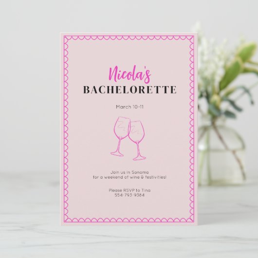 Roze Wijn Bachelorette Party Uitnodigingsroute Kaart (Staand voorkant)
