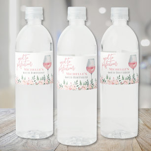 Roze Wijn Bloemige Verjaardagsfeest Waterfles Etiket