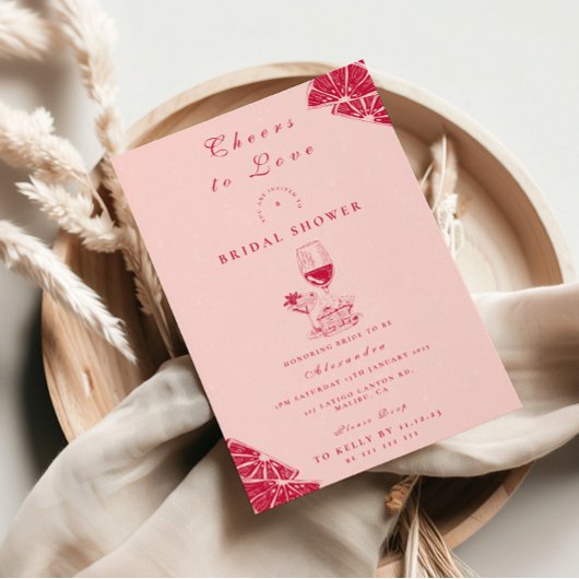 Roze Wijn Citrus Bruiloftsfeest Kaart