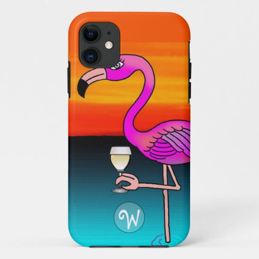 Roze wijn drink Flamingo Monogrammed Case-Mate iPhone Case (Achterkant)