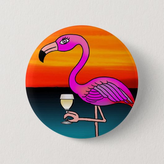 Roze wijn drink Flamingo Ronde Button 5,7 Cm (Voorkant)
