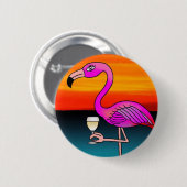 Roze wijn drink Flamingo Ronde Button 5,7 Cm (Voorkant /achterkant)