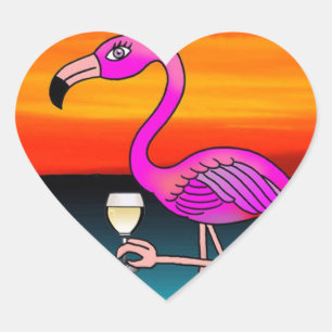 Roze wijn drinkende Flamingo Hart Sticker