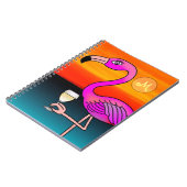 Roze wijn drinkende Flamingo Monogram Notitieboek (Linkerzijde)
