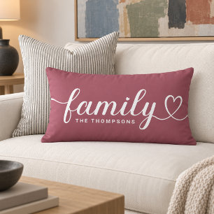 Roze Wijn Familie Hart Script Monogram Kussen