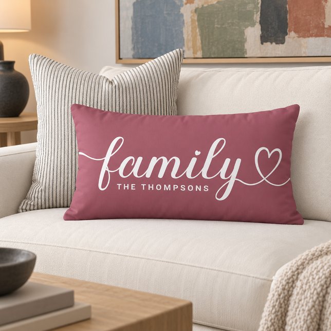 Roze Wijn Familie Hart Script Monogram Kussen (Creator heeft geüpload)