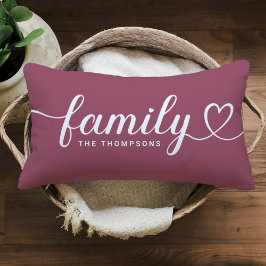 Roze Wijn Familie Hart Script Monogram Kussen