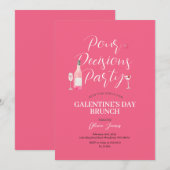 Roze Wijn Galentine's Day Party Brunch Diner Kaart (Voorkant / Achterkant)