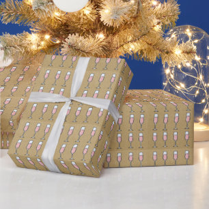 Roze Wijn Patroon Goud Cadeaupapier